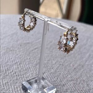 New Never worn, Elegant Gold and Clear princess cut stones,  Hoop Earrings